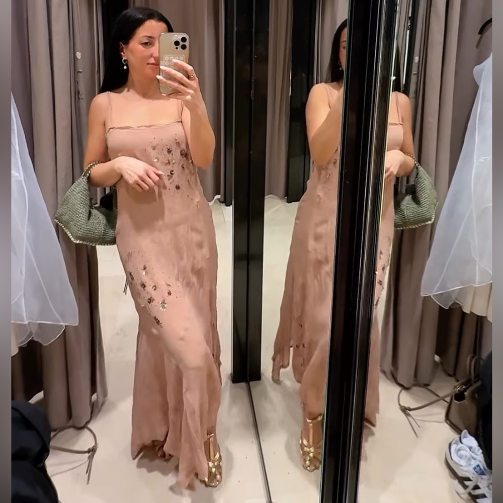Zara Asymmetric floral sequins Embroidery dress - Picture 8 of 16